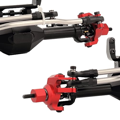 CNC Metal Front and Rear Straight Complete Axle for 1/10 Axial SCX10 II 90046 90047 RC Crawler Car New Upgrade Parts (Red) - color: Red