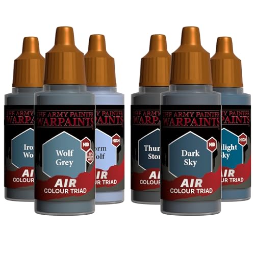 The Army Painter, Air Triads Desaturated Blue-Grey, 6 x 18 ml, airbrush | 6 x 18 ml Pre-thinned Acrylic spray gun paints - Paint sprayer paint for D&D & Warhammer Miniatures - color: Desaturated Blue-Grey