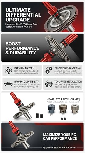 Gears, 91T Slipper Gear Set, Aluminum Alloy Hardened Steel Differential Slipper Gear Upgrade Parts for Arrma Senton 1/10 Granite RC Cars (Red)