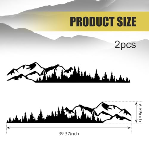 2 PCS Car Mountain Decals, Mountain Tree Forest Body Sticker, Cuttable Waterproof Decorative Film for Side Door Trunk Tailgate, Self-Adhesive Scratch Cover Protective Exterior (Black)