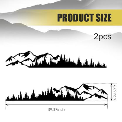 2 PCS Car Mountain Decals, Mountain Tree Forest Body Sticker, Cuttable Waterproof Decorative Film for Side Door Trunk Tailgate, Self-Adhesive Scratch Cover Protective Exterior (Black)