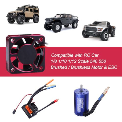 30mm RC Cooling Fan Kit Heatsink for 540 550 Brushed Brushless Motor ESC Aluminum Case (Black&Red) - color: Black&Red