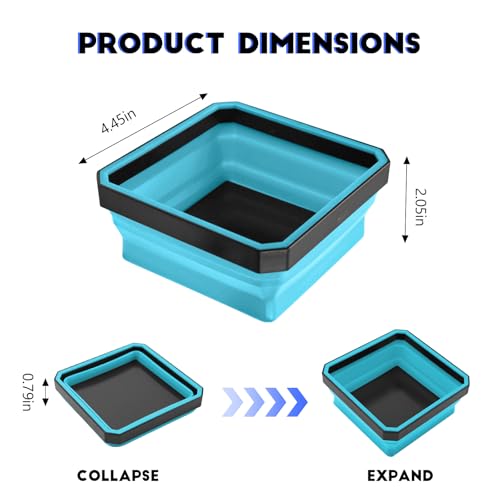 Collapsible Magnetic Parts Tray, 4.5 Inch Square Silicone Tray Holder with Double-Sided Magnetic Base, Foldable Tool Trays for Screw Bolts Nuts Pins Small Parts, Car Accessories (Sky Blue) - color: Sky Blue