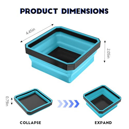 Collapsible Magnetic Parts Tray, 4.5 Inch Square Silicone Tray Holder with Double-Sided Magnetic Base, Foldable Tool Trays for Screw Bolts Nuts Pins Small Parts, Car Accessories (Sky Blue) - color: Sky Blue