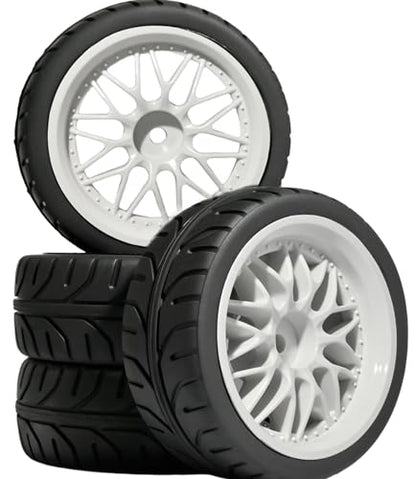 OD 2.55" On Road Rubber Tires Plastic Wheel Rims 12mm Hex Hub Compatible with MJX HSP Tamiya HPI Kyosho Traxxas Sakura Redcat WLtoys 1/10 RC On-Road Racing Touring Car (White) - style: B-White