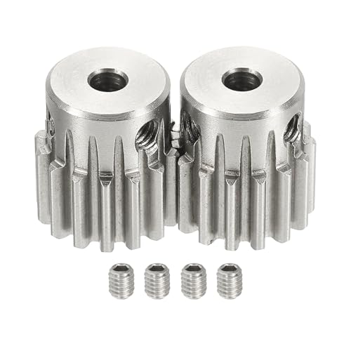uxcell 2Pcs 1 Mod 15T Spur Gear 4mm Bore, 304 Stainless Steel Pinion Gear, 20°Pressure Angle, for Spur Rack and RC Model Car or Motor DIY(14mm) - size: 1 Mod 15T, 4mm x 14mm