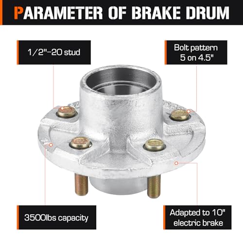 Aeagle 2 Sets 5 on 4.5" Bolt Circle Hot-Galvanized Idler Hub Kits for 3,500lbs Boat Trailer 1-1/16'' to 1-3/8'' Tapered Axle, Inner & Outer Cone Bearings
