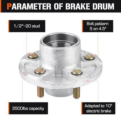 Aeagle 2 Sets 5 on 4.5" Bolt Circle Hot-Galvanized Idler Hub Kits for 3,500lbs Boat Trailer 1-1/16'' to 1-3/8'' Tapered Axle, Inner & Outer Cone Bearings