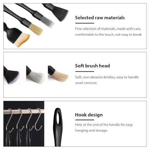 4 PCS Car Detailing Brush Set, Boars Bristle No Scratch Dusting Tool Cleaning Auto Interior or Exterior, Premium Brushes Cleaning Supplies for Dashboard Air Vent Seat Wheel