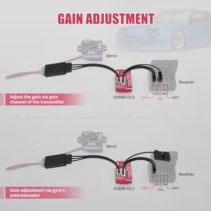 AGFRC 4g AVCS Gyro for RC Mini-Z Drift Car (GY04M V3.5 Red) | 3.7-8.4V, 20mA, AVCS & Normal Dual Modes, 32-bit PID Control, for Mini-Z 1/27-1/28, 21×15×8.8mm - color: Red