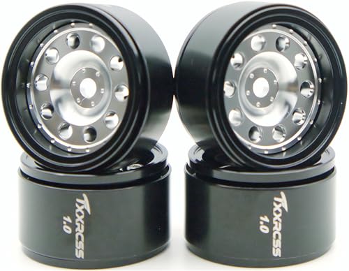 RC 1.0 Beadlock Wheels Offsets -2 Aluminum Rims for AX24 1/18 TRX4M All 1/24 Scale Axial SCX24 Deadbolt RC Crawler Car Wheels Upgrades 4Pc (Silver Black) - color: Silver Black