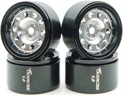 RC 1.0 Beadlock Wheels Offsets -2 Aluminum Rims for AX24 1/18 TRX4M All 1/24 Scale Axial SCX24 Deadbolt RC Crawler Car Wheels Upgrades 4Pc (Silver Black) - color: Silver Black