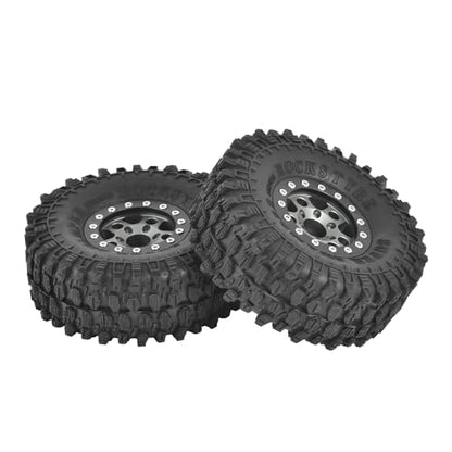 4PCS 1.55 inch Aluminum Metal Beadlock Wheels Rim and 95mm All Terrain Rubber Tires for 1/10 1/12 RC Rock Crawler Car for Axial AX90069 D90 TF2 Tamiya LC70 JIMNY UTB18(5Spoke,Gray) - color: 5spoke,gray