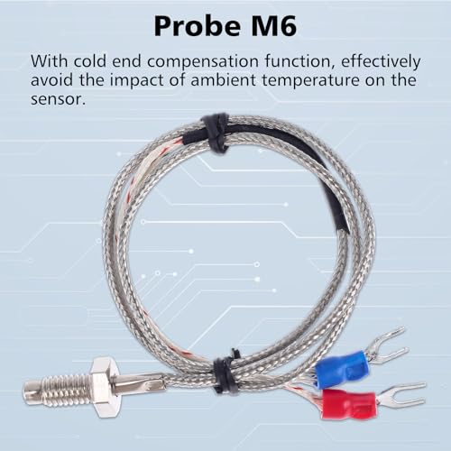PEMENOL 12V Red Fahrenheit Digital Temperature Meter | -76F~999F LED Display with Industrial Grade 0.5m K-Type Thermocouple Temperature Sensor M6