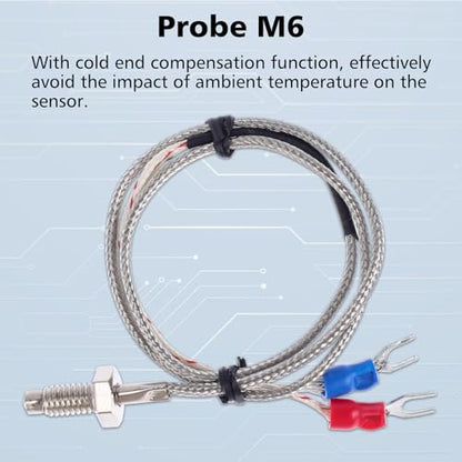 PEMENOL 12V Red Fahrenheit Digital Temperature Meter | -76F~999F LED Display with Industrial Grade 0.5m K-Type Thermocouple Temperature Sensor M6