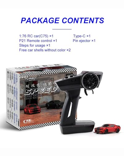 Turbo Racing 1:76 Scale RC Sport Car, 2.4GHZ Remote Control Mini Model Car with Full Proportional RTR for Adults Toys (C75-Red) - style: C75-Red