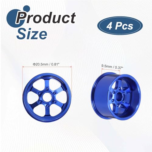MECCANIXITY 4Pcs RC Car Wheel Rims, 20.5mm Dia 5-Spoke Blue Aluminum Alloy Wheel Rims Hex Hub for HSP RC Drift On-road Racing Touring Car - color: Blue