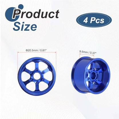 MECCANIXITY 4Pcs RC Car Wheel Rims, 20.5mm Dia 5-Spoke Blue Aluminum Alloy Wheel Rims Hex Hub for HSP RC Drift On-road Racing Touring Car - color: Blue