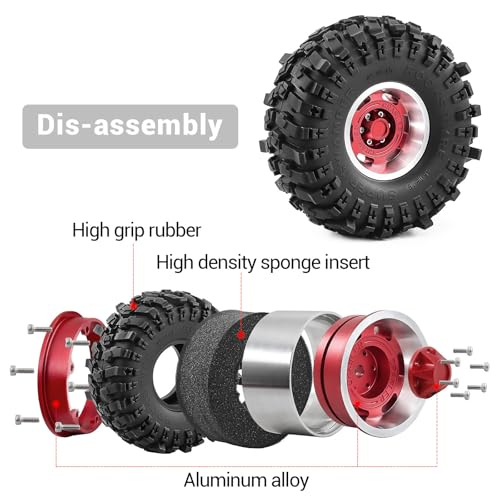 1.9" Beadlock Wheels and Tires for TRX4 SCX10 SCX10 III 90046 D90 1/10 RC Crawlers (Red) - color: red