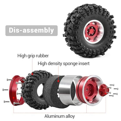 1.9" Beadlock Wheels and Tires for TRX4 SCX10 SCX10 III 90046 D90 1/10 RC Crawlers (Red) - color: red