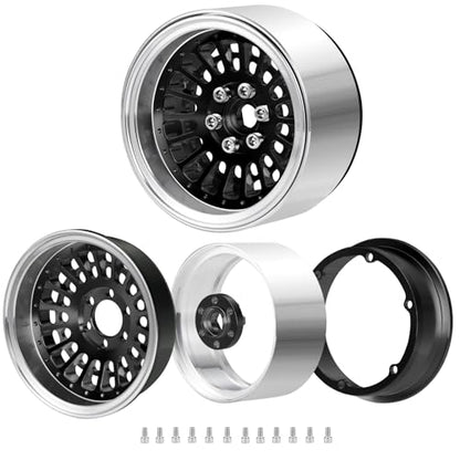 2.2" Beadlock Wheels RC Aluminum Rims for AXIAL Wraith RR10 TRX4 SCX10 Redcat Gen8 1/10th RC Crawler Truck Car (Black) - color: Black
