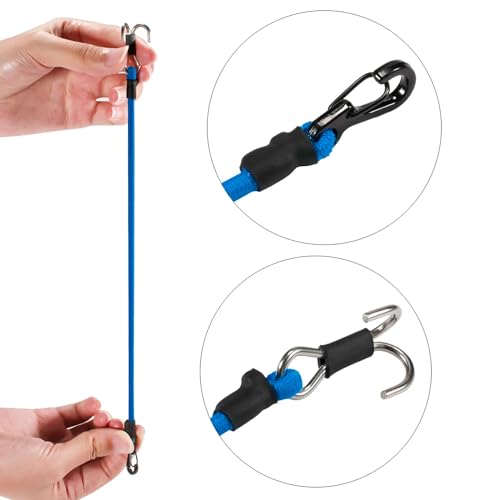 2pcs 280mm Elastic Strap Escape Rope Kinetic Winch Strap with Rescue Trailer Hook for 1/18 1/24 RC Crawler Car TRX4M High Trail SCX24 FCX24 (Blue) - color: Blue