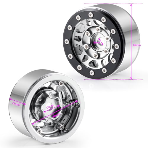 RCLIONS 1.55inch Aluminium Beadlock Wheels Rims for D90 TF2 CC01 AX90069 MST JIMNY 1/10 RC Crawler Trail Truck Car Upgrade Parts (Silver) - color: Silver