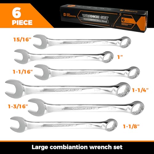 Der Erwachte 6-Piece SAE Wrench Set, Large Wrench Set | 15/16", 1", 1-1/16", 1-1/8", 1-3/16", 1-1/4", Long Big Open End Combination Wrench Set, 12-point, roll-up storage pouch - size: 6 Piece Sae 23.81-31.75mm