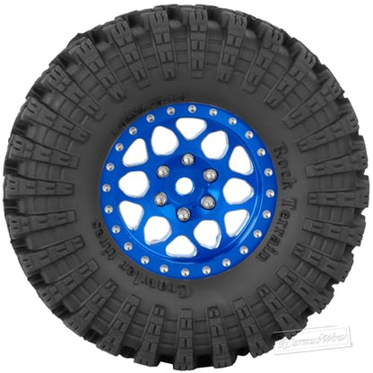 1.3" Beadlock Wheel Tires Set for 1/18 1/24 SCX24 TRX4M RC Crawler Car,Alloy RC Wheel Rims Brass Coating Rings All Terrain RC Tires,Navy Blue - color: Navy Blue(4pcs)