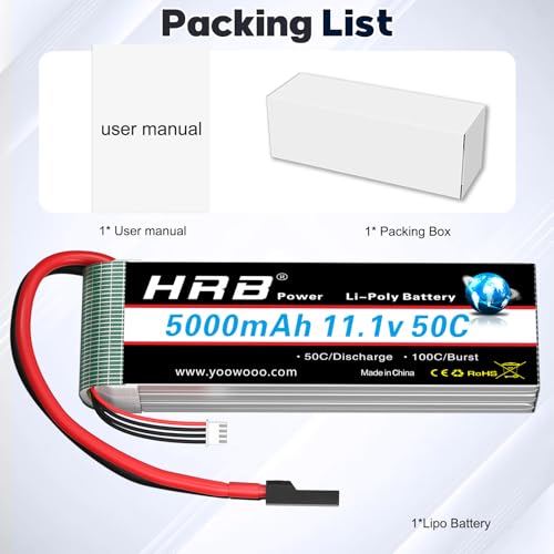 HRB 3S 5000mAh Lipo Battery 11.1V 50C TR Compatible with RC Plane