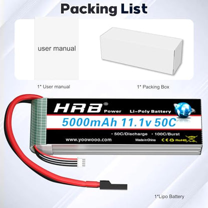 HRB 3S 5000mAh Lipo Battery 11.1V 50C TR Compatible with RC Plane