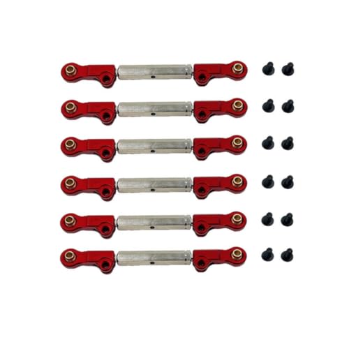 6 Pieces Adjustable Turnbuckles with Rod Ends Aluminum RC Tie Rod Turnbuckle Linkage Kit for Chassis Tuning, Red Silver - color: Red Silver