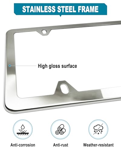 Magnetic License Plate Holder Bracket, Only for Metal Car Bumper | 4 Pack Strong Neodymium Magnet Mount, Rubber Coating, Chrome Stainless Steel Frame Screws, For Dealer Temporary Plate - color: Chrome-Slim edge