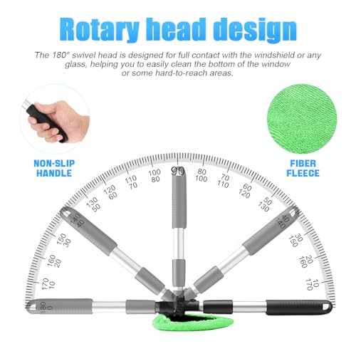 Windshield Cleaning Tool, Car Window Cleaner with Extendable Long Handle and 4 Washable Reusable Microfiber Pads, Auto Interior Exterior Glass Wiper Cleaning Kit Universal for Office and Home (Pueple) - color: Pueple