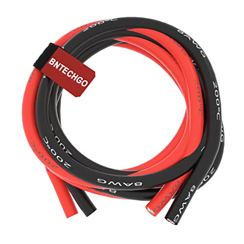 BNTECHGO 8 Gauge Silicone Wire Kit 2 Color Each 10 ft Flexible 8 AWG Stranded Tinned Copper Wire - color: Red and Black, size: 8 AWG 10 ft per color