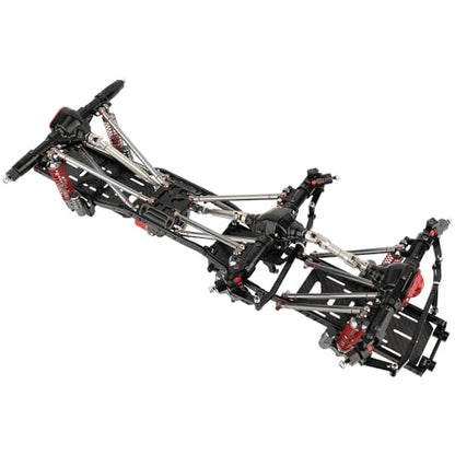 Metal Upgraded 6x6 RC Car Chassis Frame with 2 Front Steering Axles and Middle Axle Transmission 2 Battery Trays DIY for Axial SCX10 1/10 RC Crawler Car Parts (Without Wheels)