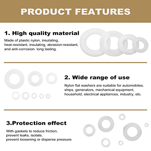 510 Pcs White Nylon Flat Washer Assortment Kit for Electrical Connections on Household & Commercial Appliances, (M2 M2.5 M3 M4 M5 M6 M8 M10) | Suitable for Electrical Connections on Household and Commercial Appliances., (M2 M2.5 M3 M4 M5 M6 M8 M10) Includ