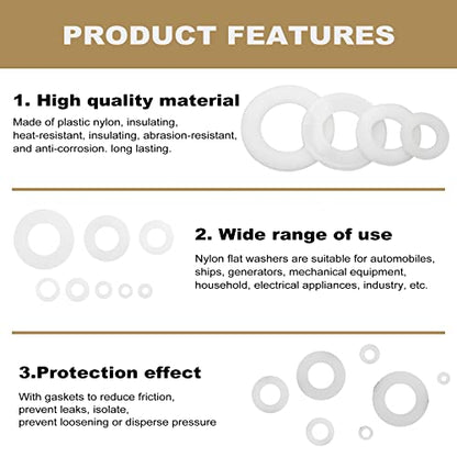 510 Pcs White Nylon Flat Washer Assortment Kit for Electrical Connections on Household & Commercial Appliances, (M2 M2.5 M3 M4 M5 M6 M8 M10) | Suitable for Electrical Connections on Household and Commercial Appliances., (M2 M2.5 M3 M4 M5 M6 M8 M10) Includ