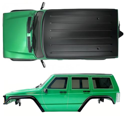 6.10in Wheelbase ABS Hardtop Cherokee Body for TRX4M Bronco Defender Chassis, 1/18 RC Crawler Body Shell with Front & Rear Bumpers (Green) - color: Green
