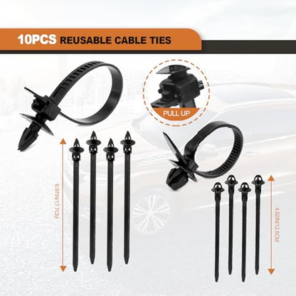 635PCS Auto Fasteners Car Push Retainer Clips Nylon Bumper Fender Rivets, 16 Most Popular Sizes with 10 Cable Ties Fasteners and Fasteners Remover Compatible with Toyota GM Ford Honda Acura Chrysler