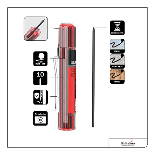 Hultafors Tools 650110 Dry Marker Refills HRD G*, Graphit | Break-Resistant Leads | Clean Line Output | Quick Reload | Construction Marking | Durable Core - size: 10 Count (Pack of 1)
