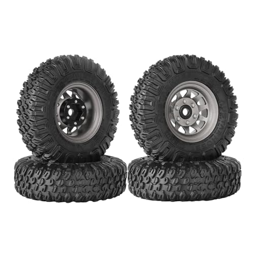 4PCS RC Car 1.55 Inch Tyres Aluminum Alloy Metal Beadlock Wheel Rim and Rubber Tires for 1/10 RC Crawler Car for Axial AX90069 D90 TF2 Tamiya CC01 LC70 MST JIMNY(85mm-10Holes Gray) - color: 85mm-10Holes Gray