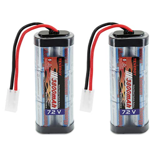 Tenergy 7.2V Battery Pack for RC Car, High Capacity 6-Cell 3800mAh NiMH Flat Battery Pack, Replacement Hobby Battery with Standard Tamiya Connector, 2-Pack - size: 2 Pack