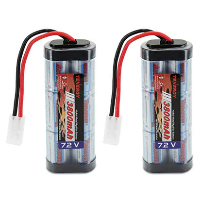 Tenergy 7.2V Battery Pack for RC Car, High Capacity 6-Cell 3800mAh NiMH Flat Battery Pack, Replacement Hobby Battery with Standard Tamiya Connector, 2-Pack - size: 2 Pack