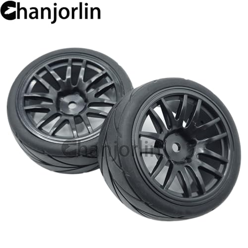 RC 1/10 On Road Touring Tires & Wheels 12mm Hex Hard Plastic Rims OD 65mm Street Racing Tyre for 1:10 1/12 Rally Drift Car Tamiya TT01 TT02 Traxxas XV02 XV01 HPI KYOSHO PTG2 4PCS (Black) - color: Black