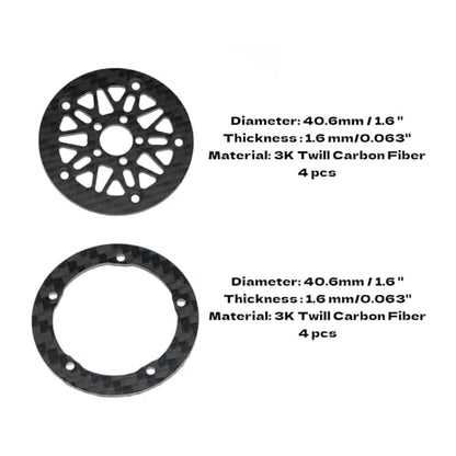 1.6" (40.6mm) Super Wheels, Carbon fibre Beadlock Wheel fit for SCX24 TRX4M FCX24 FCX24M CR18P 1/24 1/18 RC Crawlers Upgrade, Style B, Standard - color: Black, size: Style B