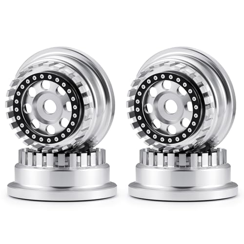 4Pcs Aluminium Beadlock Wheel Rims for 1/7 Mojave 6S EXB & 1/8 Mojave 4S BLX Desert Truck(Silver) - color: Silver