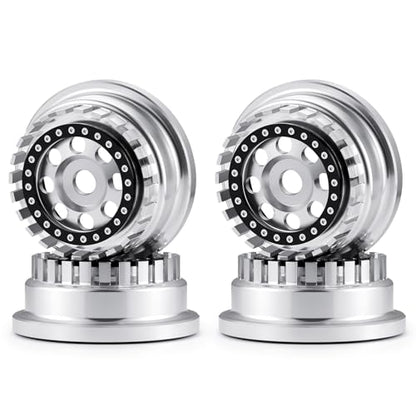 4Pcs Aluminium Beadlock Wheel Rims for 1/7 Mojave 6S EXB & 1/8 Mojave 4S BLX Desert Truck(Silver) - color: Silver