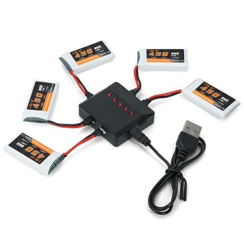 3.7V Lipo Battery 450mAh High Capacity 25C RC Molex Drone Battery with 5-in-1 Charger for SYMA Q11 AT-96 TR-C385 TR-P51 TR-F22 H99W H31 H6C H98 Holy Stone HS170G HS170 HS170C HS230 Quadcopter