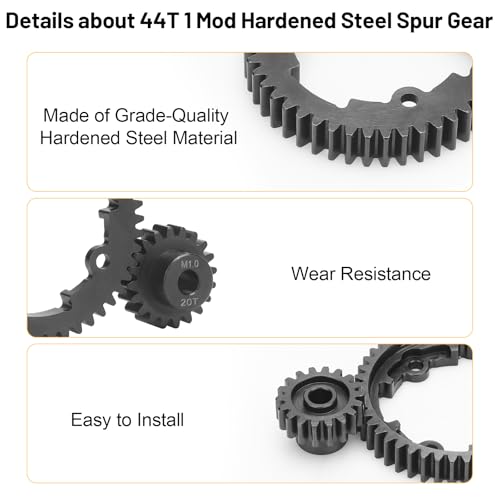daitoku 44T 1 Mod Hardened Steel Spur Gear with 18T 20T 22T Motor Pinion Gear Compatible with Traxxas 1/10 Maxx 1/5 X-Maxx 1/10 E-REVO 2.0 VXL 1/7 XO-1 - size: 44T